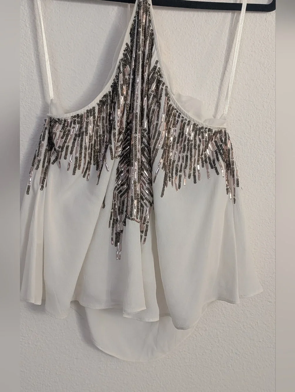 Free People White Halter Crop Top with Silver and Rose-Gold Sequin Fringe - Picture 3 of 13